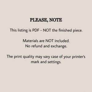 Może przedstawiać: Tekst na białym tle, kt&oacute;ry brzmi "PLEASE, NOTE" po kt&oacute;rym następuje "To ogłoszenie dotyczy pliku PDF - NIE gotowego produktu. Materiały NIE są wliczone w cenę. Nie ma możliwości zwrotu ani wymiany. Jakość wydruku może się r&oacute;żnić w zależności od ustawień drukarki."