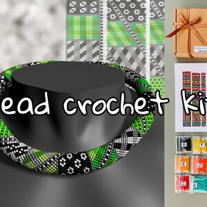 DIY Green flower Bead Crochet necklace kit - How to make seed bead necklace - Single Crochet beadweaving - Jewelry making beadwork pattern