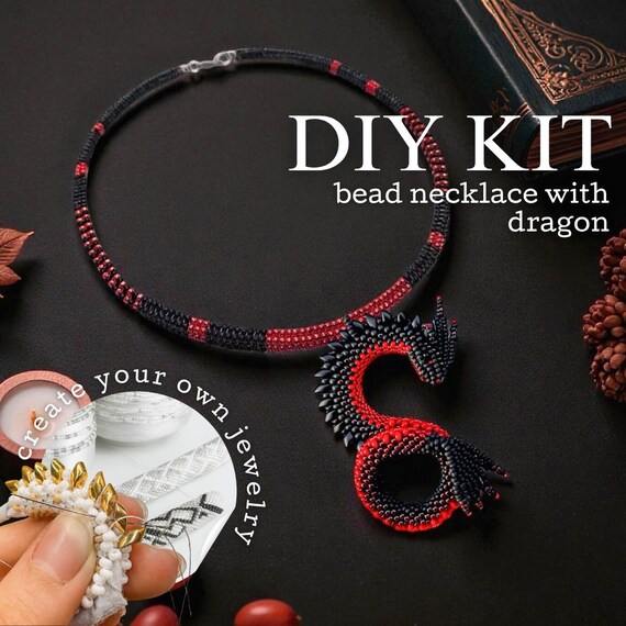 DIY ブラックレッドドラゴンネックレスビーズキット - ステートメント 