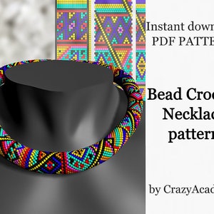 PDF African native geometric necklace pattern - bead Crochet rope craft pattern - instant download - bead crochet tutorial