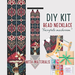 DIY Vild sagoskogssvamp Pärlhalsbandskit, vävstol Mönster för halsband med fröpärlor, etniskt smyckestillverkningskit, present till hantverkare