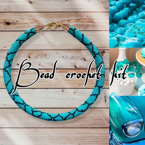 KIT to Make Bead Crochet Azure necklace - turquoise pattern - Jewelry making Adult Craft - diy Rope Jewelry Beadweaving Crafter Gift