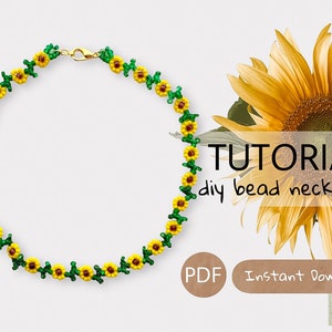 PDF Bead sunflower necklace pattern, Beadwork yellow flower Jewelry tutorial, Beadweaving Seed bead choker, Handmade Crafter Gift tutorial