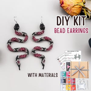 DIY Black Pink Snake Bead Earrings Kit, gothic reptile skin Earrings kit, python Jewelry making Adult Craft, snake tutorial, crafter gift