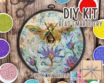 Kit de broderie de perles scarabée à faire soi-même, broderie d'insectes sur toile, broderie perlée, kit de perles pour décoration murale, grande taille