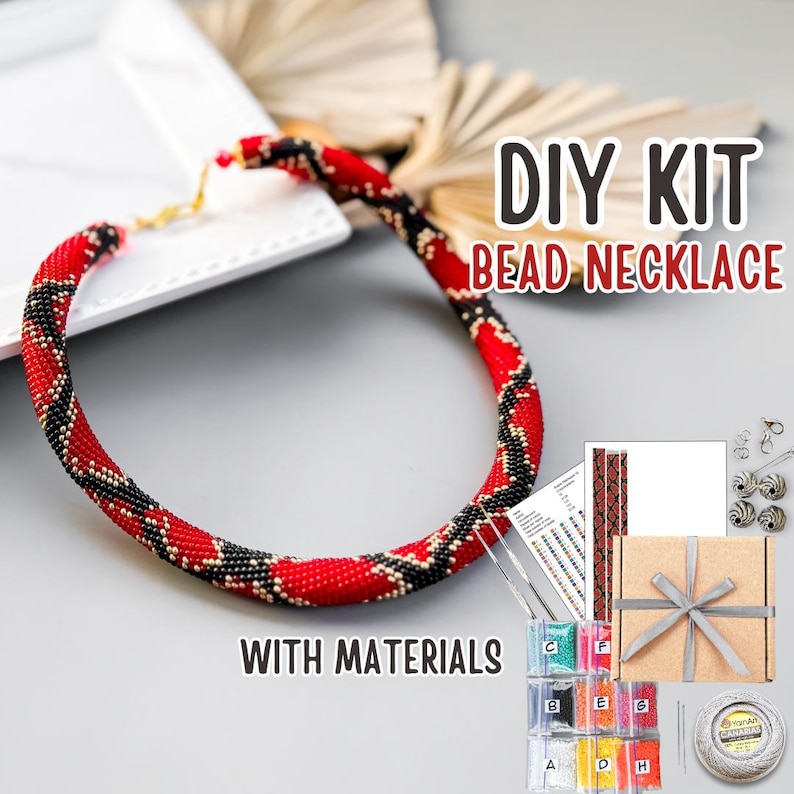 DIY Red Snake Bead Crochet Rope Necklace Kit, Beadweaving Jewelry