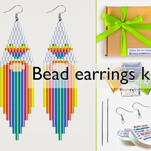 DIY Kit to make Rainbow gnome Bead Fringe earring pattern - Brick stitch dwarf Earrings Pattern - gnome earrings making Craft