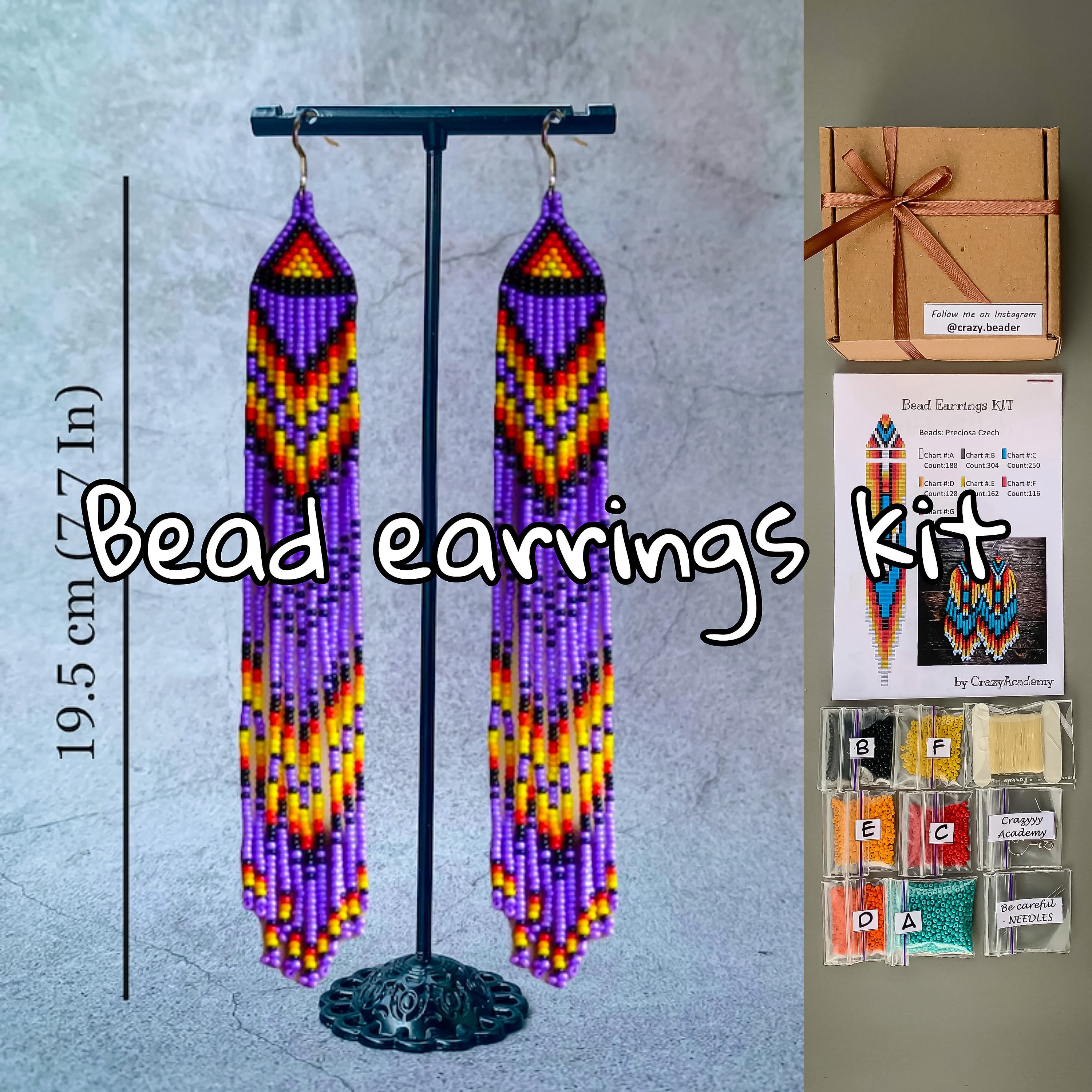 DIY Kit Bead Peacock Fringe Earring Kit Peacock Feather 