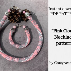 PDF Bead Crochet Pink necklace pattern, Gray Jewelry making Adult Craft, diy Rope Jewelry, Beadweaving Crafter Gift, instant download