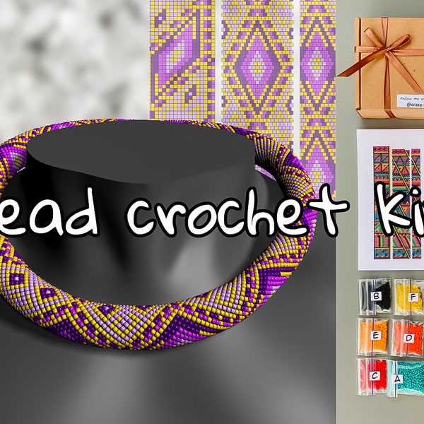DIY Purple dentelle Bead Crochet collier kit - Comment faire un collier de perles de graines - Tissage de perles au crochet unique - Fabrication de bijoux motif de perles