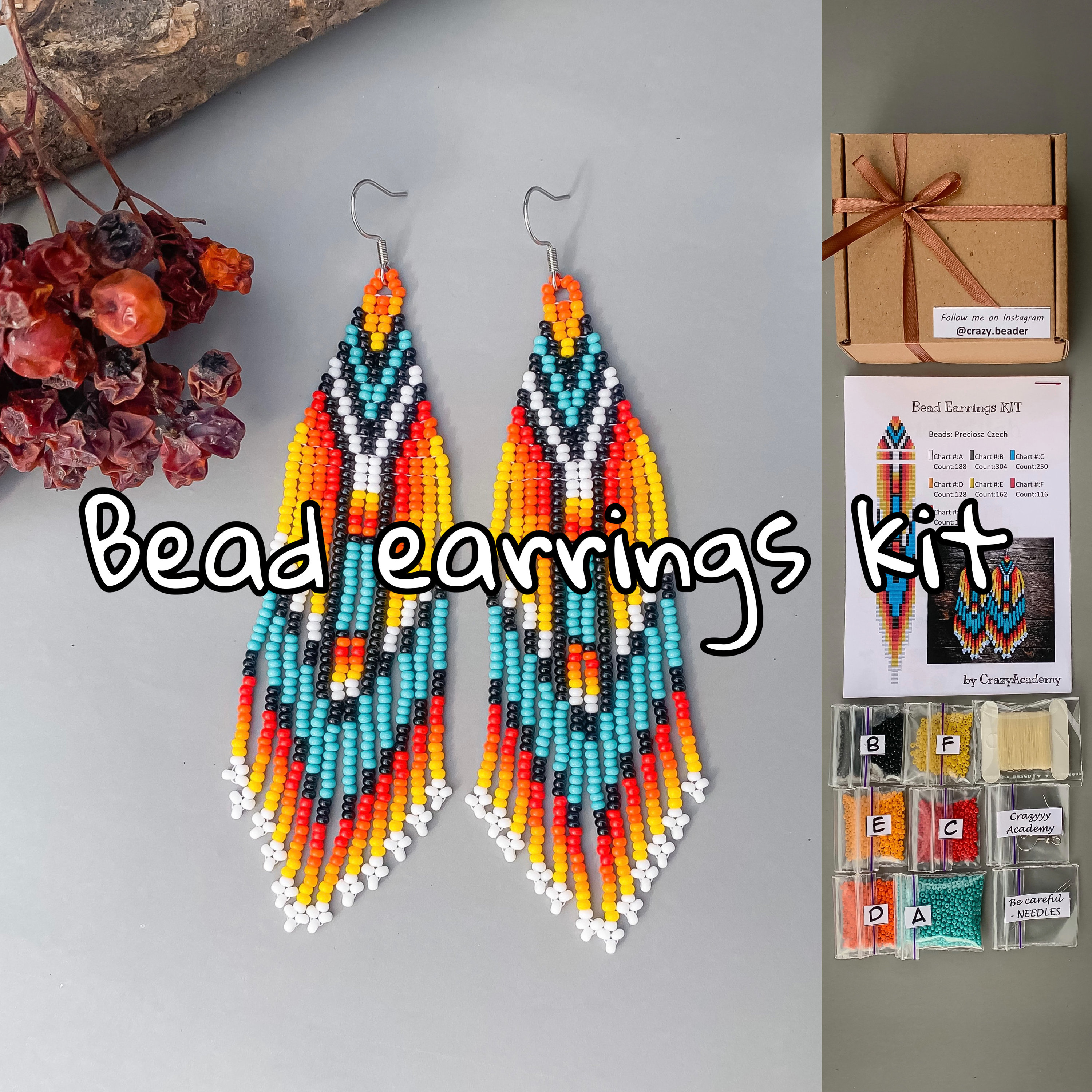Kit to Make American Style Fringe Bead Earrings DIY Colorful