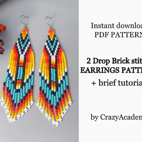 PDF American Native pattern Bead Fringe Earrings, Brick stitch tutorial, American style fringe earrings Pattern, earrings making Adult Craft