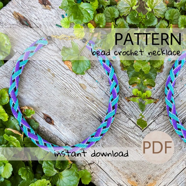 PDF Bead Crochet blue purple necklace pattern, colorful Crochet Seed beaded rope, bead crochet pattern, Beadweaving bead crochet tutorial