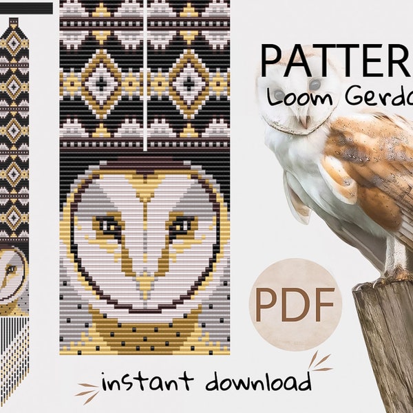 PDF Bead short-eared owl Gerdan necklace pattern, wild bird owl loom necklace pattern, Seed bead necklace, Jewelry making, gift for crafter