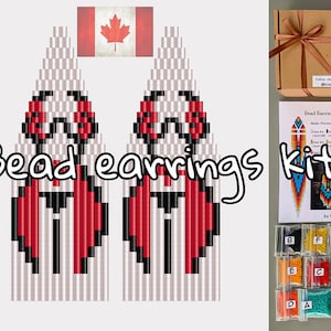 DIY Kit Canadian flag earrings, Canada flag jewelry Pattern, red earring making Craft kit, Brick stitch pattern for beaded fringe earrings