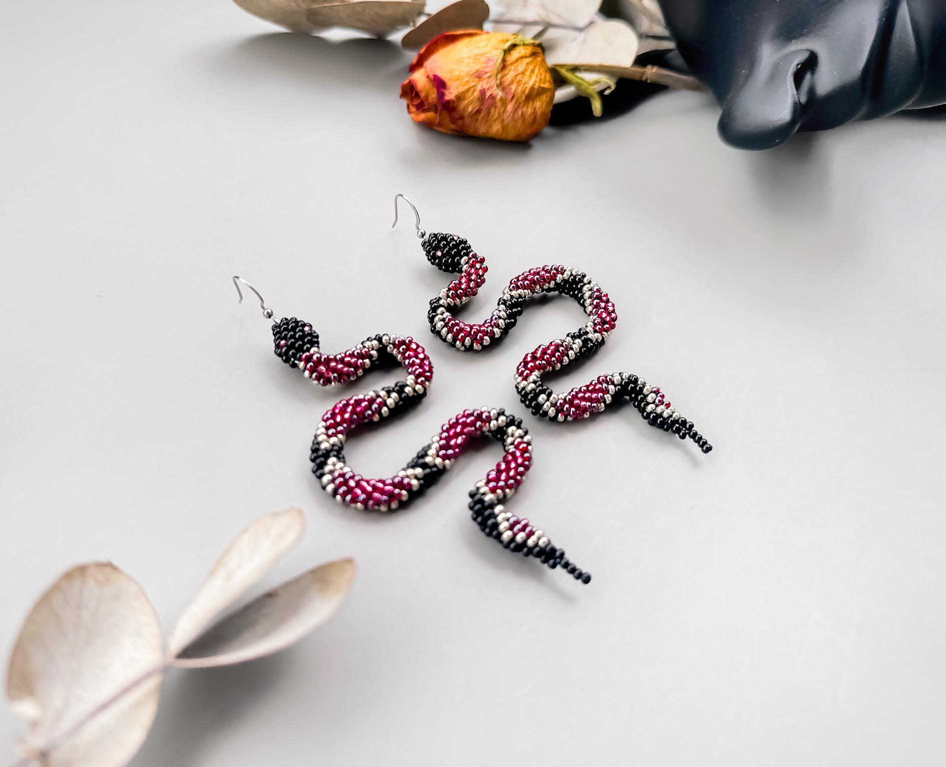 DIY Black Pink Snake Bead Earrings Kit, Gothic Reptile Skin Earrings ...