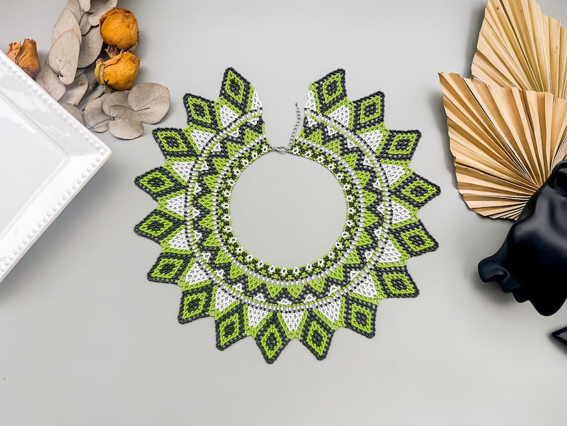 PDF tutorial to Create Beaded Collar Seed Bead Lace Necklace pattern for Elegant Handcrafted Jewelry Crafting Project to make Beaded collar image 8