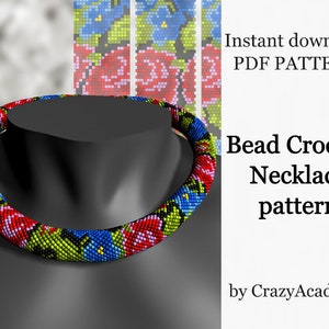 PDF Bead Crochet black necklace Roses Violets Flower pattern, Crochet bead rope pattern, Jewelry making, DIY Mother day gift, craft pattern