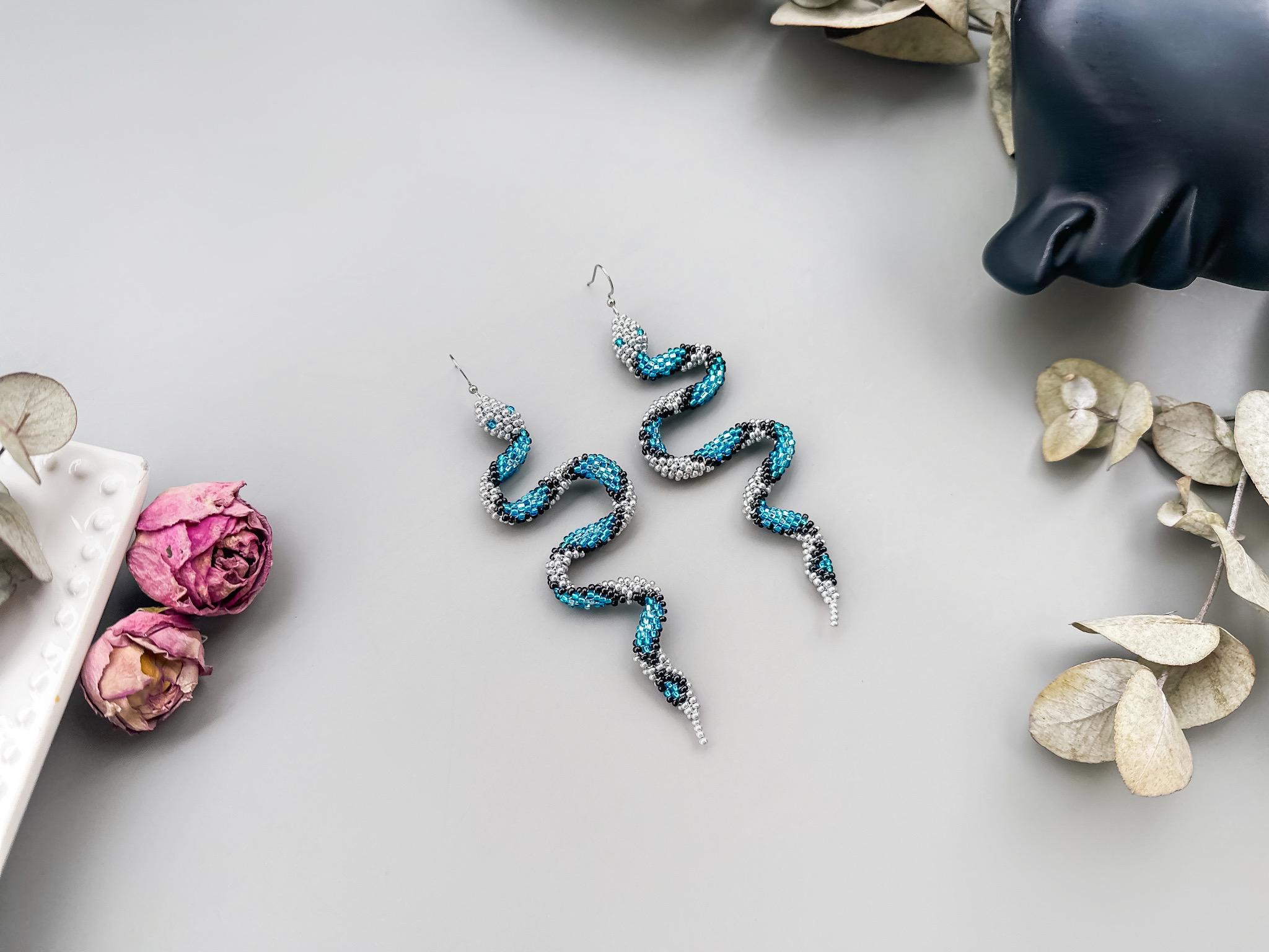 DIY Azure Silver Snake Bead Earrings Kit, Blue Reptile Skin Earrings ...
