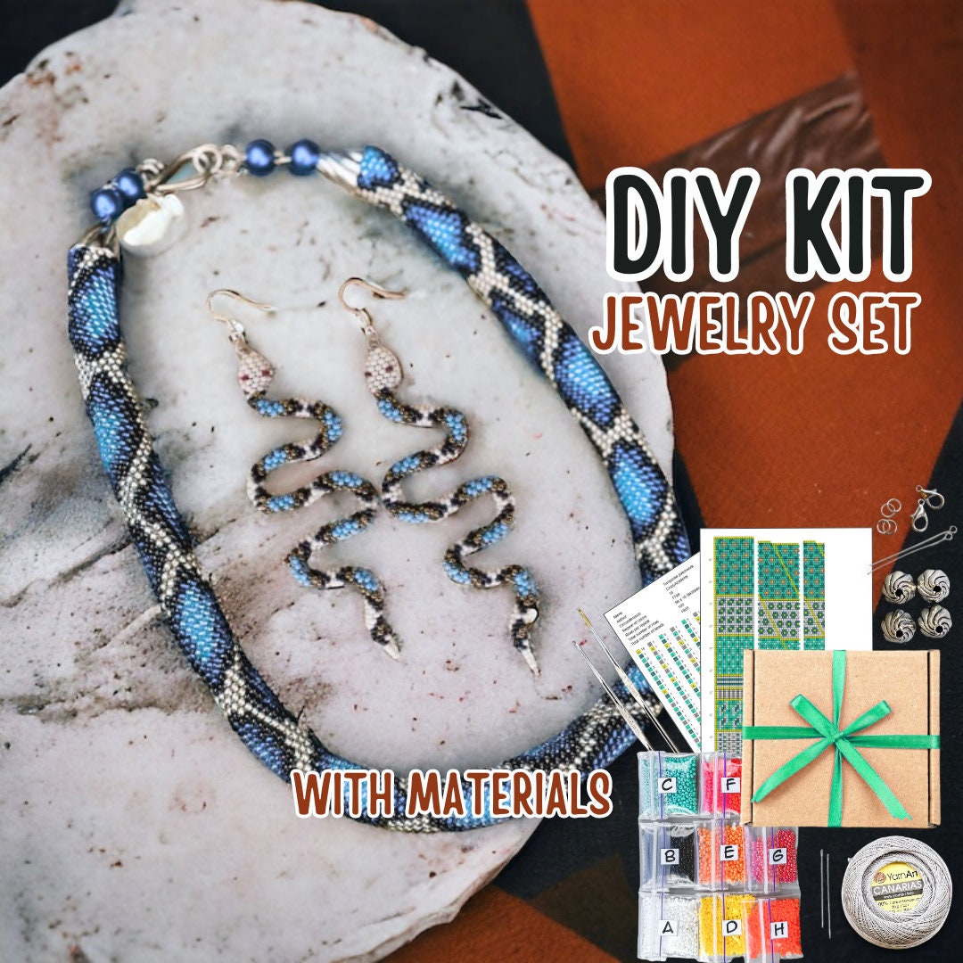 DIY Making Kit, Unique Craft Box Kit, Beginner Bead Crochet Blue Snake ...