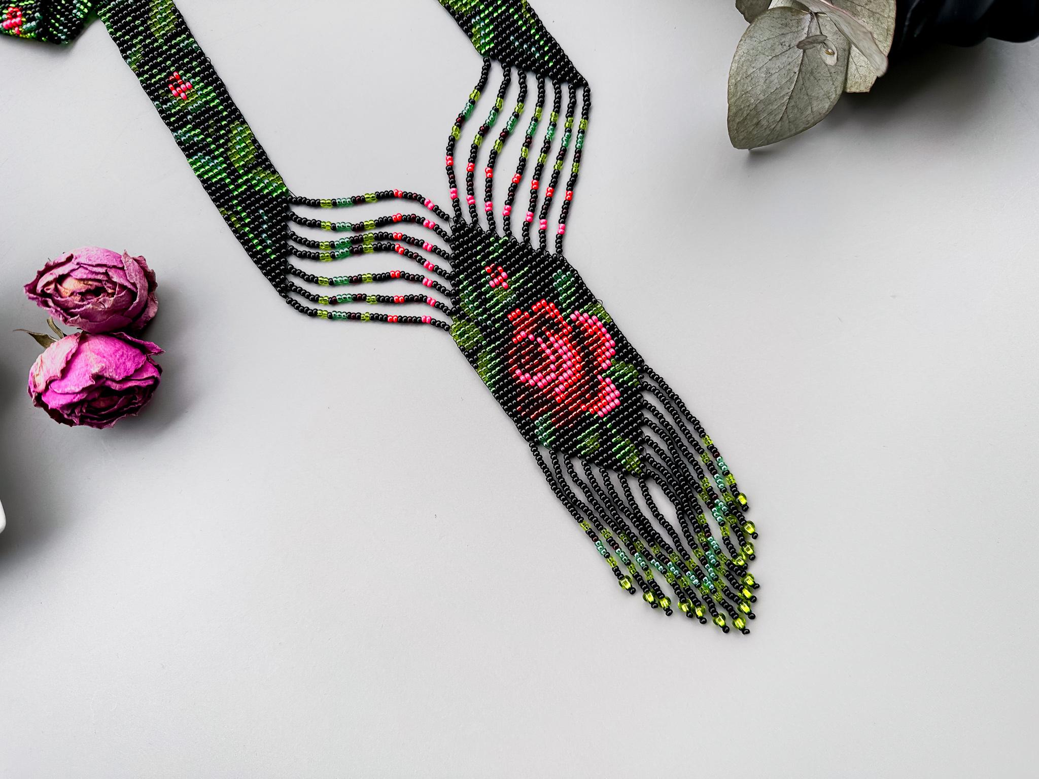 バラ柄のビーズ織りネックレスキット（DIY）、ビーズ織りフォーク 