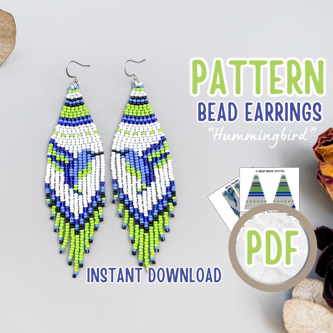 PDF Bead Hummingbird Fringe Earrings, Bird Colibri Earrings