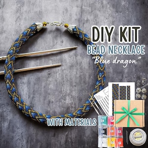 KIT to Make Bead Crochet Azure blue dragon skin necklace + bracelet - Jewelry making Adult Craft - diy Rope Jewelry Beadweaving Crafter Gift