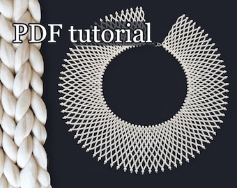 PDF Bead collar jewerly tutorial, Ginsburg Seed bead lace necklace pattern, Victorian necklace craft instuction, RBG jewelry making tutorial