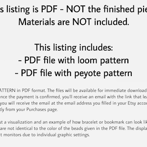 Może przedstawiać: To ogłoszenie dotyczy wzoru PDF, a nie gotowego produktu. Materiały nie są wliczone w cenę. To ogłoszenie zawiera plik PDF ze wzorem na krosna i plik PDF ze wzorem peyote.
