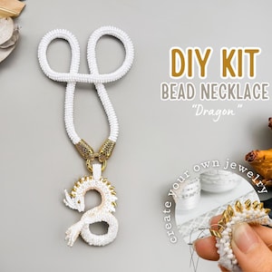 DIY Kit Bead Crochet Rope with Dragon, Jewelry Making Set for Adults, Beadweaving Craft Kit, Handmade Rope Necklace DIY, Dragon Lovers Gift