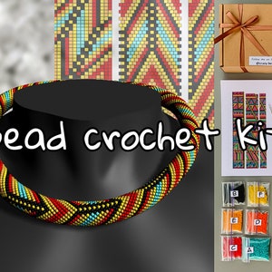 KIT to Make Bead Crochet colorful indian native pattern necklace, Jewelry making KIT, Adult Craft, diy Rope Jewelry Beadweaving Crafter Gift