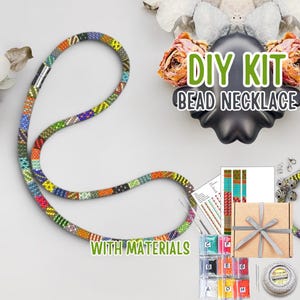 May include: A multi-coloured beaded necklace with a magnetic clasp, part of a DIY kit. The kit includes beads, string, and instructions. Text on the image reads "DIY KIT BEAD NECKLACE WITH MATERIALS."