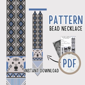 May include: A digital download pattern for a beaded necklace featuring a polar bear design. The pattern is called "Gerdan" and is by CrazyBeadAcademy. The pattern is available in PDF format.