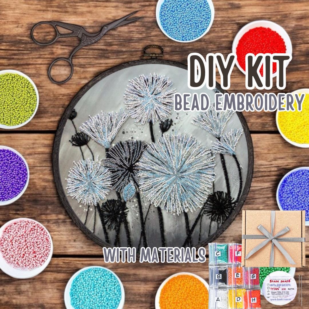 DIY Dandelion Bead Embroidery Kit on Art Canvas, DIY Beadwork Kit ...