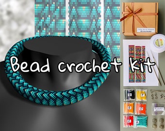 KIT DE BRICOLAGE Perle Crochet collier noir peau de dragon turquoise, Crochet Seed motif de corde perlée, Kit de fabrication de bijoux, BRICOLAGE Adult Craft cadeau