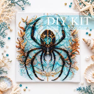 Kit de bordado de cuentas DIY sobre lienzo de arte, telaraña, kit de bordado artesanal, araña negra gótica, kit de abalorios, arte de pared, decoración del hogar, araña