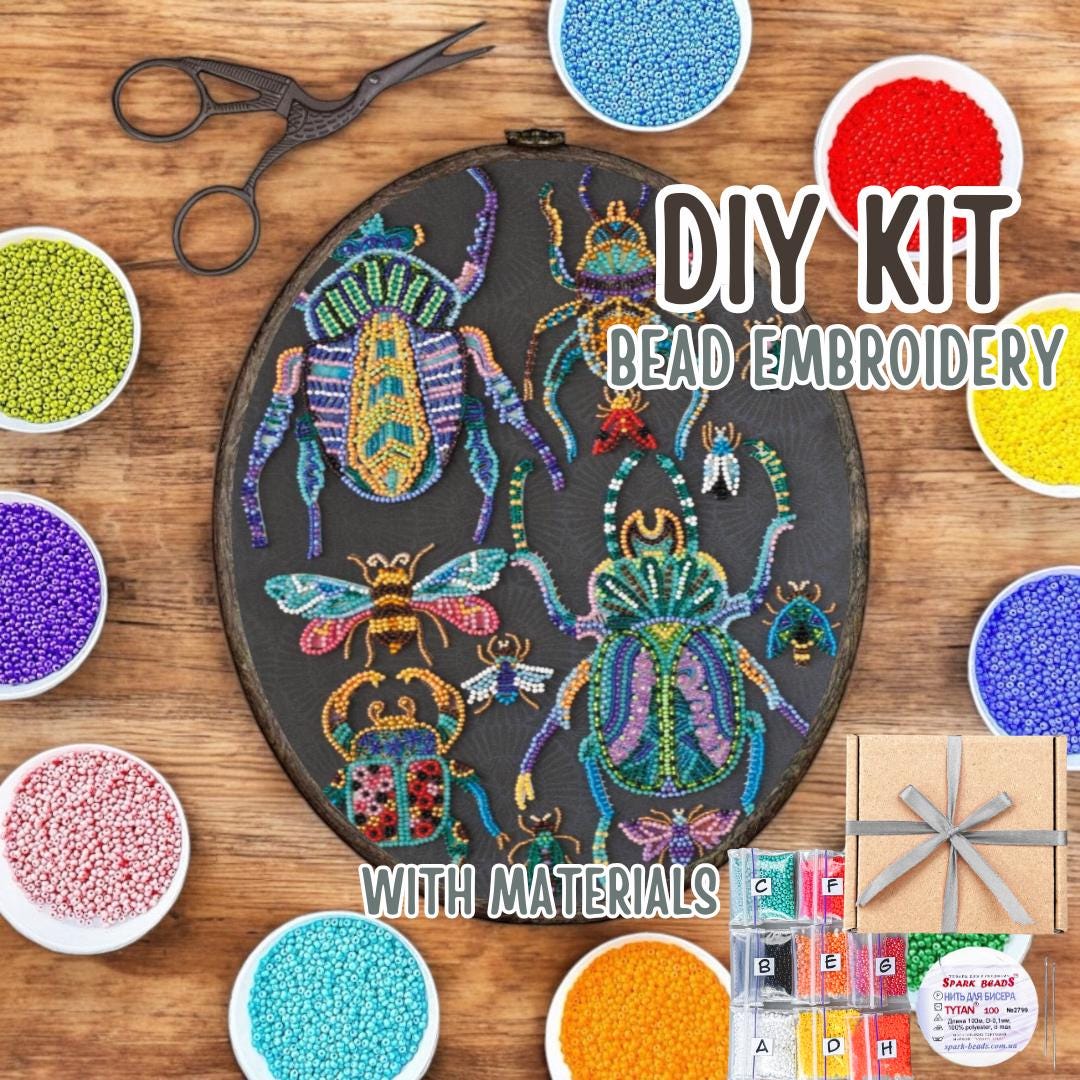 DIY Bugs Bead Embroidery Kit. DIY Craft Kit - Beadwork on Canvas. DIY ...