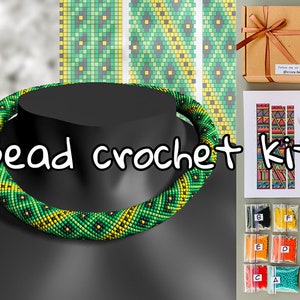 May include: A bead crochet kit with green, yellow, and black beads. The kit includes beads, needles, and instructions. Follow me on Instagram @crazy_beader.
