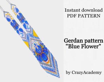 PDF Blue flower Gerdan Necklace pattern - Orchid Bead loom pattern - diy bead gerdan tutorial - instant download - faux split loom necklace
