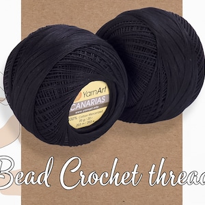 Black bead crochet thread, Thread for bead crochet technique, Bead crochet thread for small beads YarnArt Canarias yarn, yarn for Hand craft