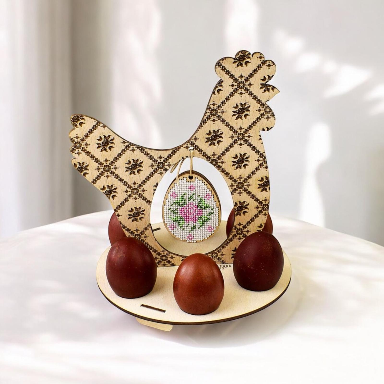 Kit Broderie Perles DIY - Oeuf En Bois Décor Fleurs Bleues, Créatif Et Relaxant