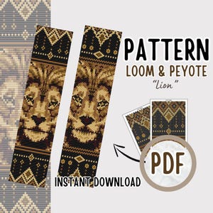 PDF loom peyote Lion Beading Bracelet pattern, animal Bead loom tutorial, bracelet making Craft, loom Lion Bookmark pattern, easy craft