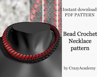 Patrón de collar de ganchillo con cuentas de dragón rojo en PDF, joyería artesanal, manualidades para fiestas, patrón de piel de serpiente artesanal, regalo para ella, tutorial de crochet con cuentas