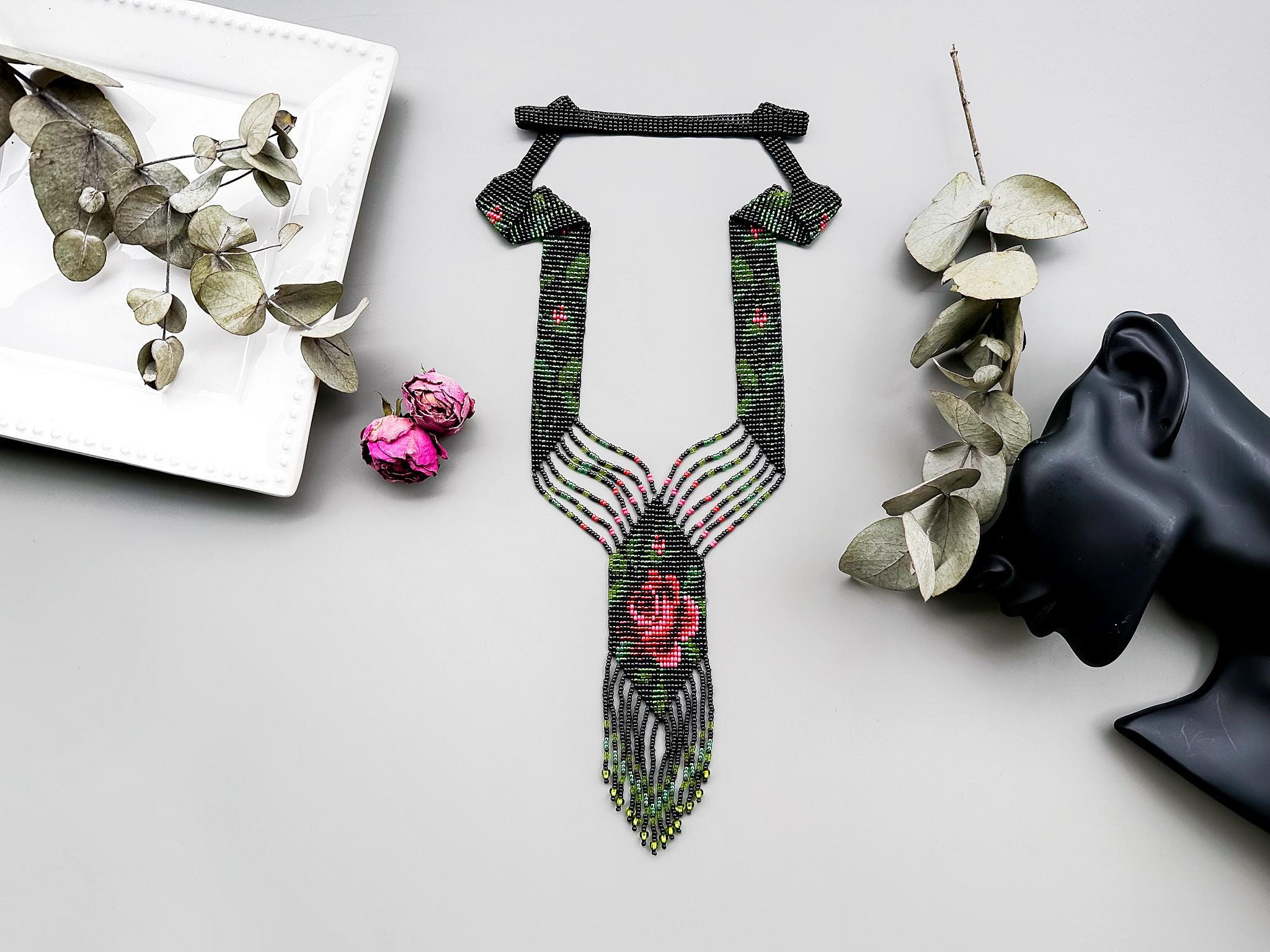 バラ柄のビーズ織りネックレスキット（DIY）、ビーズ織りフォーク 