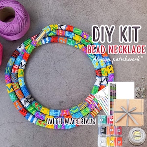 DIY 150cm African Necklace KIT, kit to Make Bead Crochet rope, craft supply diy kit, bright jewelry making, colorful long seed bead lariat