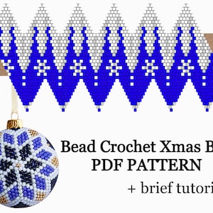 PDF blue white icicle Beadwork pattern, Bead crochet tutorial, beading pattern, PDF Crochet Christmas decorations, Beaded xmas ball pattern