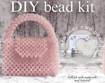 Zestaw DIY do zrobienia torebki z różowych koralików – Zestaw do zrobienia torebki z pereł z samouczkiem – Poradnik do tworzenia ręcznie robionych torebek z koralików – Zestaw DIY do zrobienia modnej torebki dla dorosłych