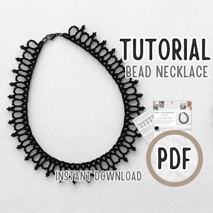 PDF DIY svart elegant pärlhalsbandsmönster, handledning för uttalandehalsband med seed beads och spets, mönster för smyckestillverkning för nybörjare