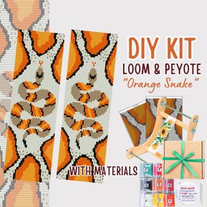 May include: DIY kit for loom and peyote beading, featuring an orange snake design. The kit includes all materials needed, including beads, thread, and a loom.