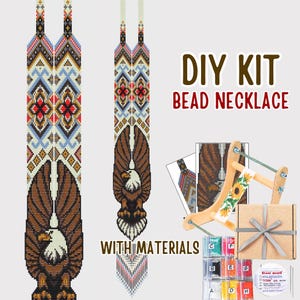 Kit de collier Gerdan en perles aigle à faire soi-même, kit de perlage pour métier à tisser oiseau, modèle de collier tissé en perles de rocaille, kit de création de bijoux tribaux